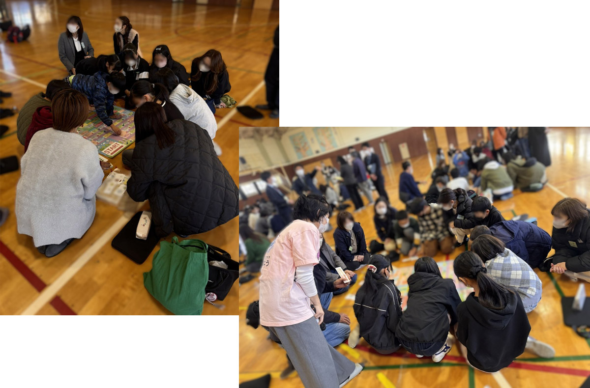 写真：「すごろく 気候変動適応への道」に挑戦する子どもたちと保護者