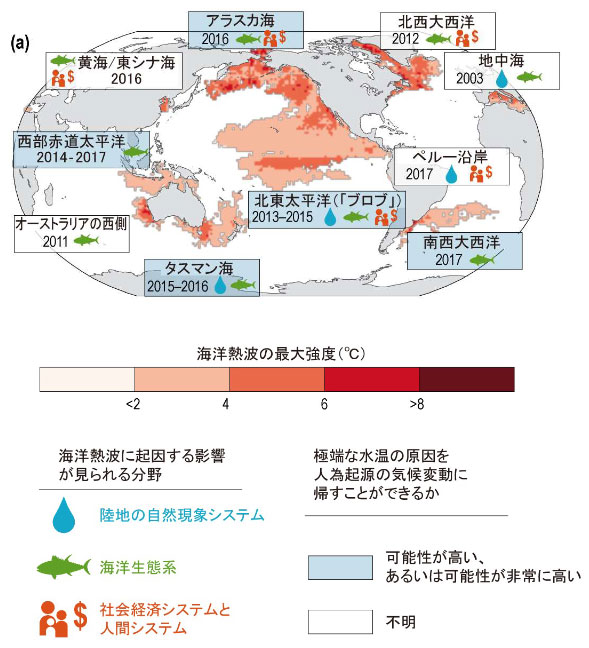 過去20年間に観測された海洋熱波の事例