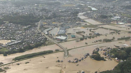 令和元年東日本台風による被害（福島県での阿武隈川の氾濫）