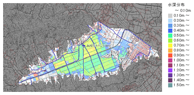 土地利用および水深別湛水面積（21世紀末、RCP8.5、MRI-NHRCM05）