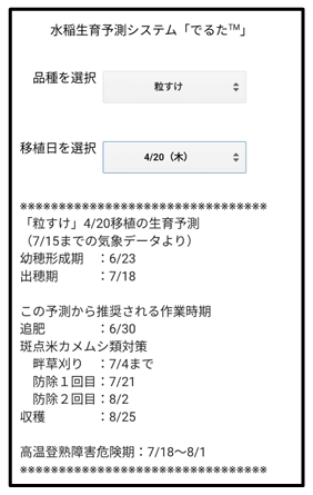 「Webアプリ」による予測結果の例(※7/16設定
