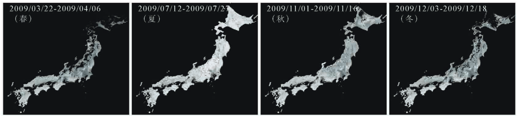 解析に使用した2009年における MODIS 植生指数の16日間コンポジット画像の例の図