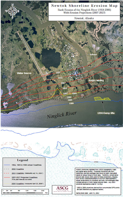ニュートック村の海岸線における浸食マップ