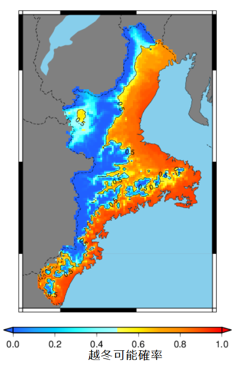 2015年の越冬可能地域予測図