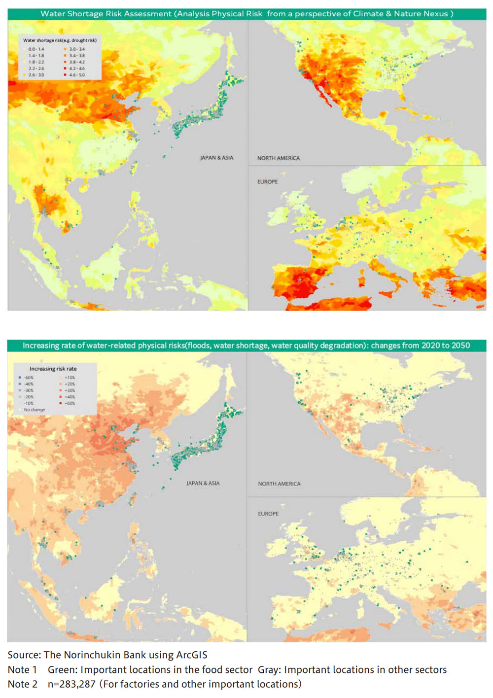 Fig. 10: Visualized Drought Risk (top) and Water-Related Physical Risk (bottom)