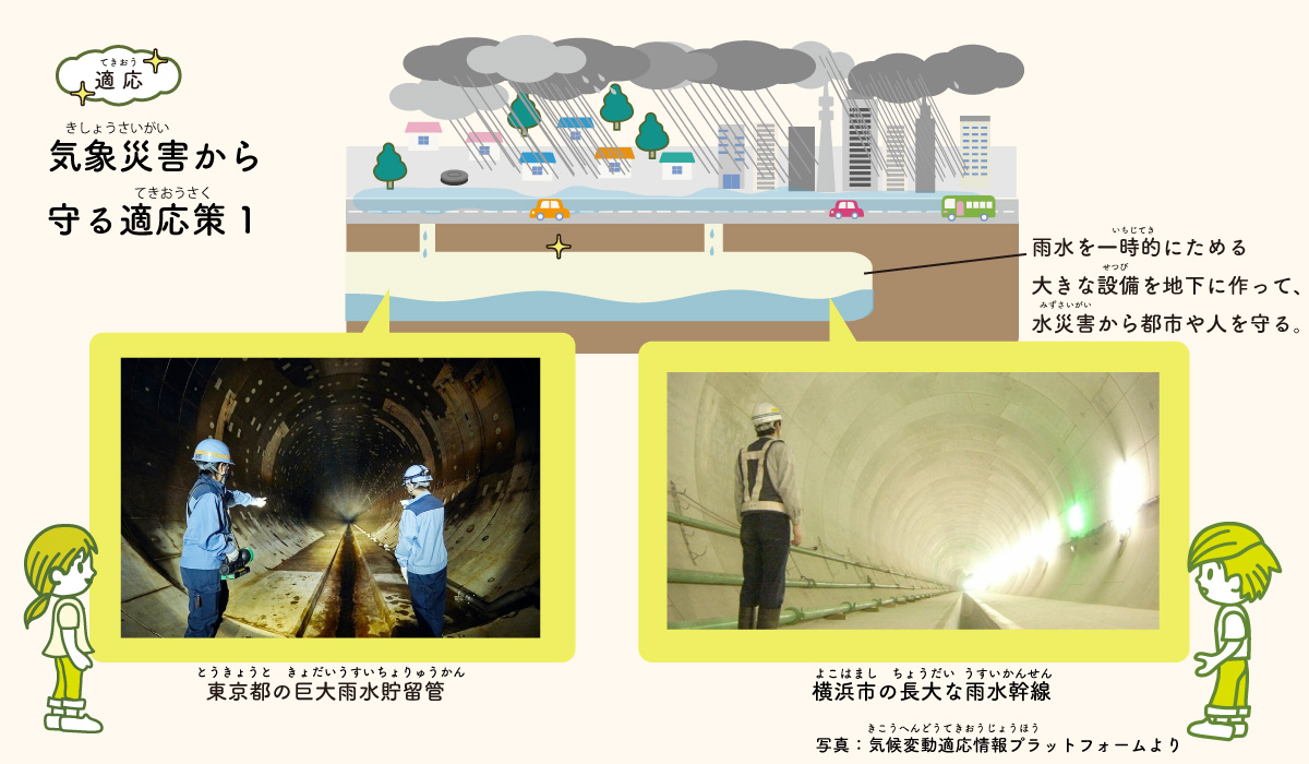 気象災害から都市を守る適応策：東京都の巨大雨水貯留管、横浜市の長大な雨水幹線