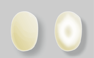 正常粒（左）と白未熟粒（右）