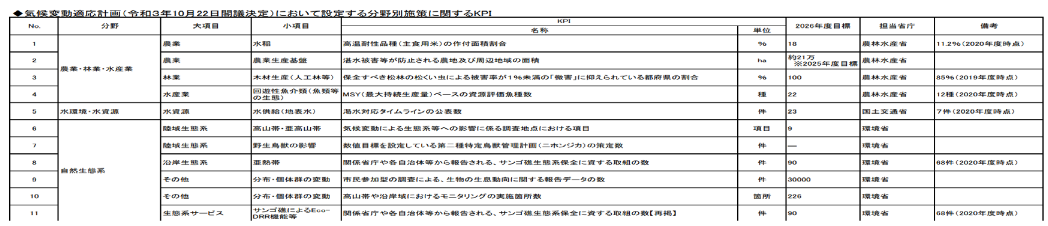 63　気候変動適応計画（令和3年10月２２日閣議決定）において設定する 