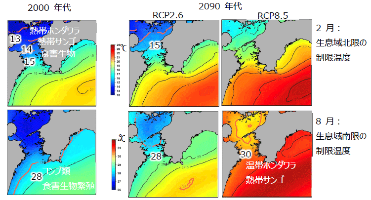 足摺宇和海の藻場・サンゴ群集における主要種の分布範囲の将来予測