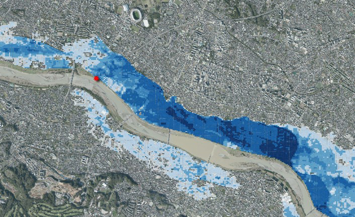 洪水による浸水深の解析例