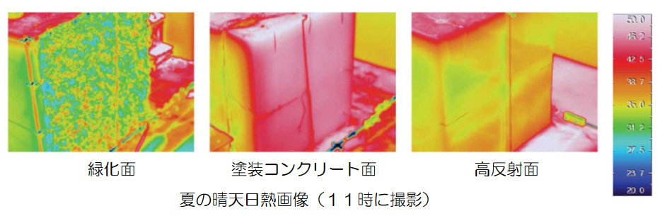 壁面表面温度と地表面温度を低減
