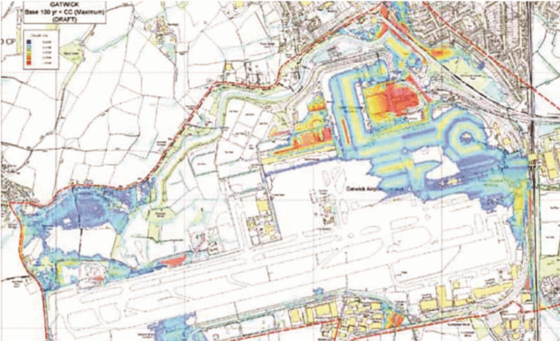 図1.　空港及び空港周辺の100年確率洪水の洪水リスクマップ