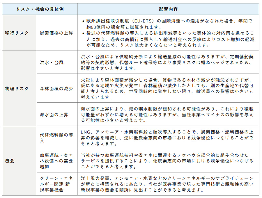 図２：リスク・機会の具体例における財務的影響