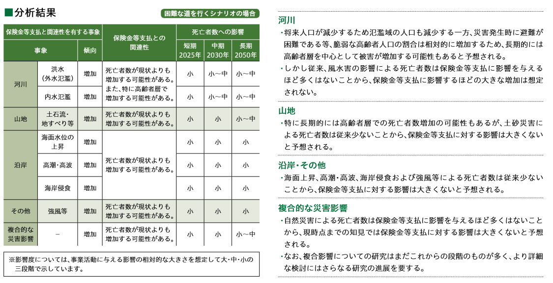 自然災害（保険金等支払）に関するシナリオ分析の結果